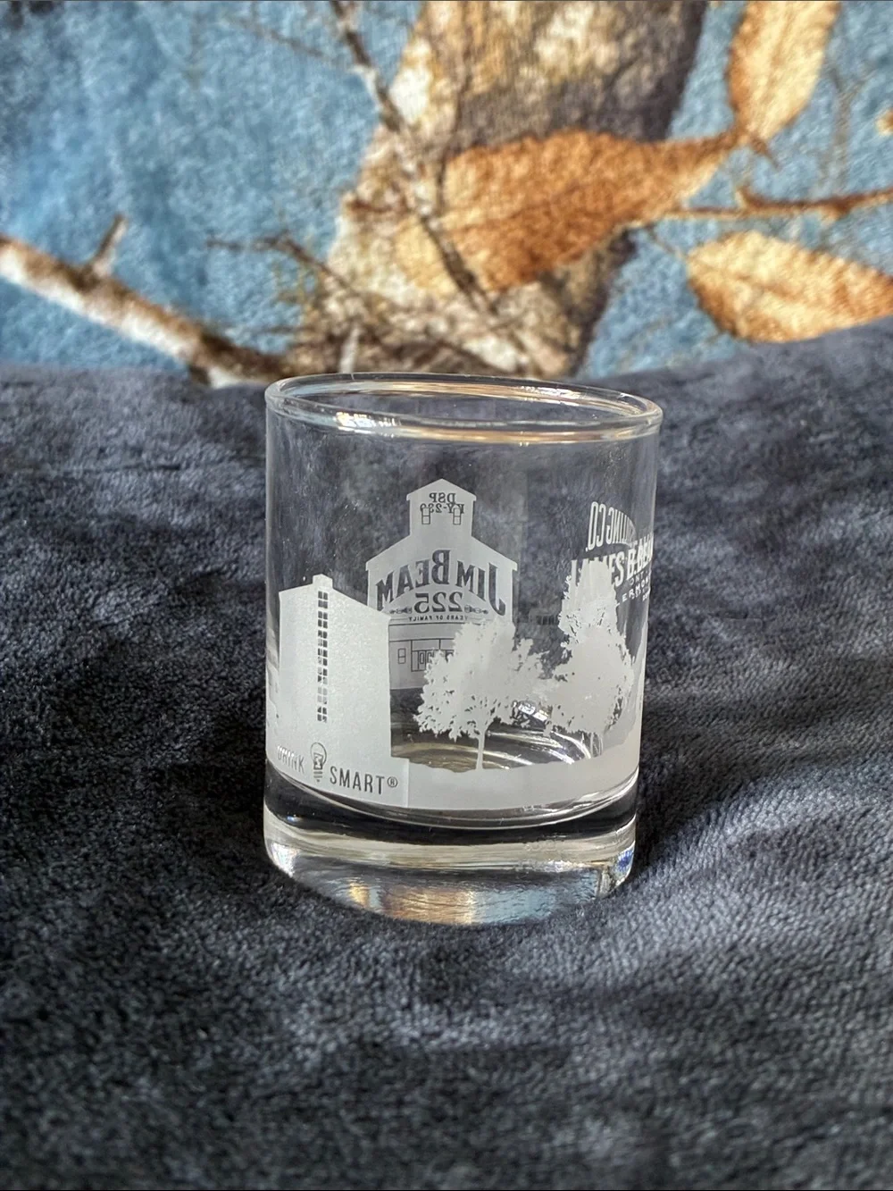 6 JIM BEAM, SHOT GLASS W/WHITE ETCHED WRITING, CELEBRATING 225 YEARS OF FAMILY